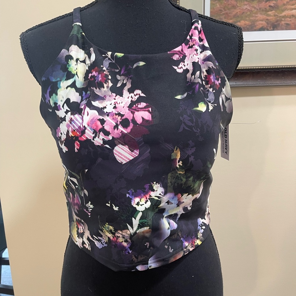 Old Navy Women's Floral Black Athletic Sports bra Top
